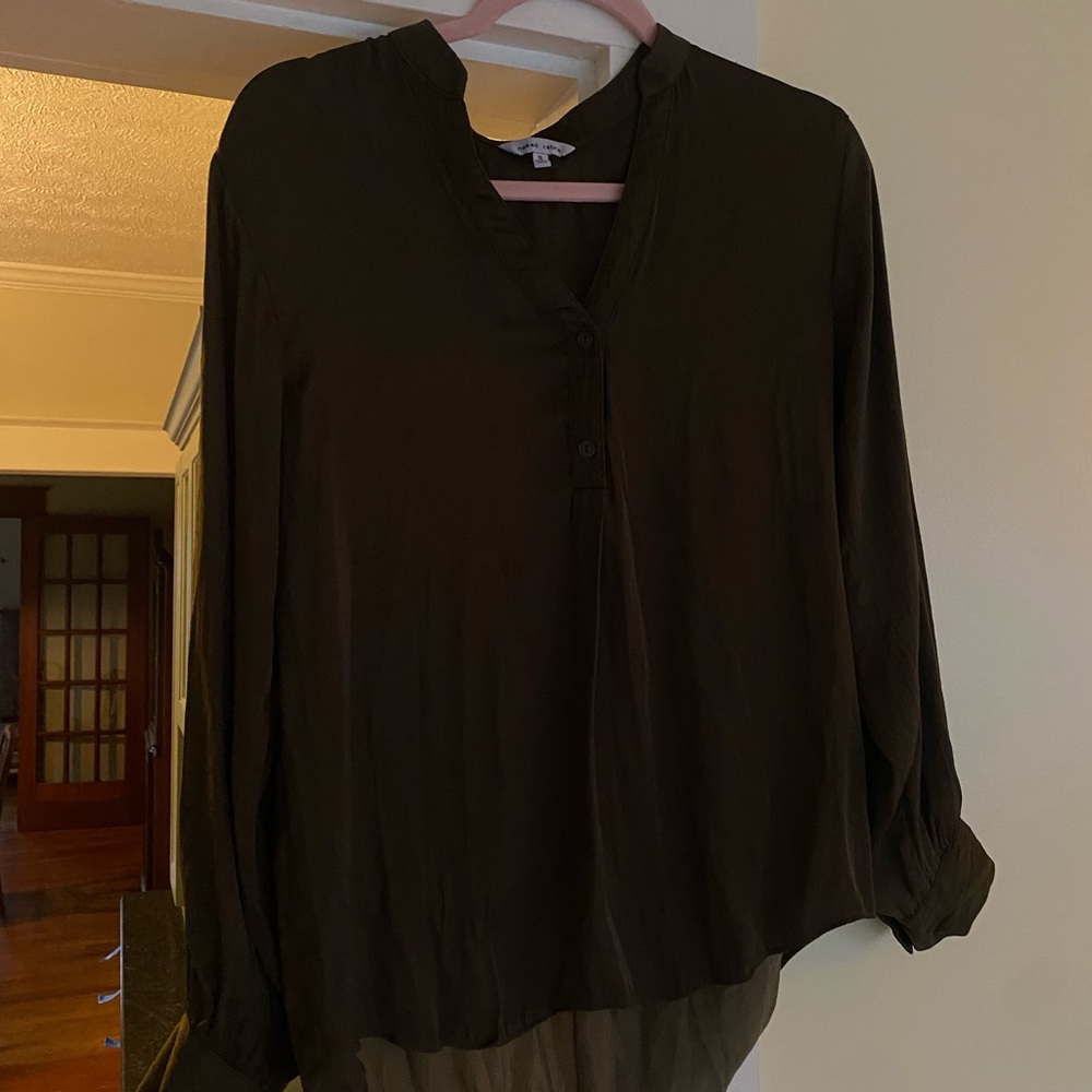 Naked Zebra Olive Green/Brown Long Sleeve Relaxed Blouse